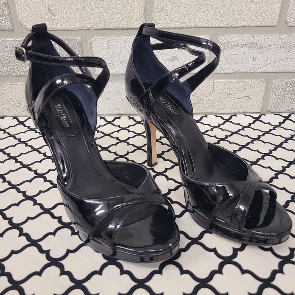 White House Black Market Shoes - WHBM Callia Black Patent Leather Ankle Heel